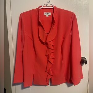 Danny And Nicole  Women Blazer Suit Jacket Coral/Orange Ruffles 20W